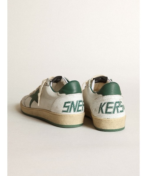 スニーカー GOLDEN GOOSE Ball Star sneakers white leather-green star ＆ heel tabの画像