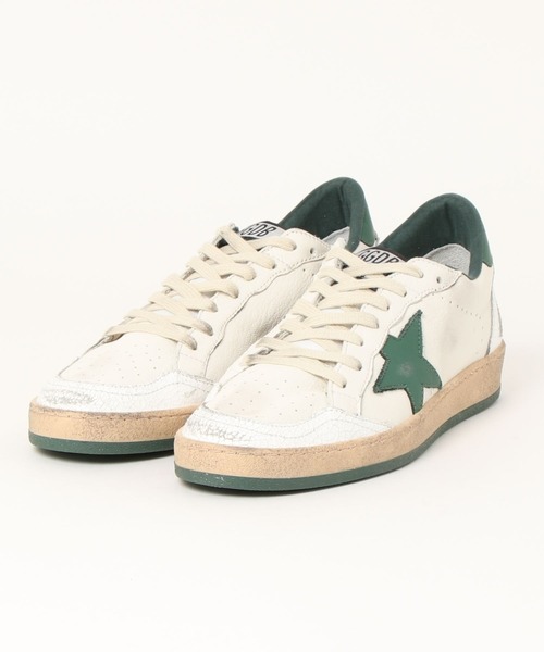 スニーカー GOLDEN GOOSE Ball Star sneakers white leather-green star ＆ heel tabの画像