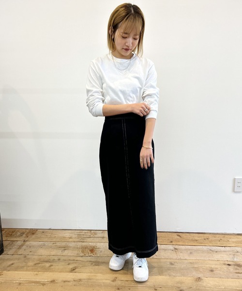 サスペンダー付きデニムロングスカート Kotoe スカート デニム サスペンダー ハイウエスト ロング