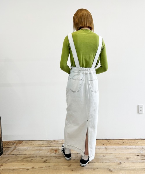Y's ヨウジヤマモト サスペンダーハイウエストデニムロングスカート リネン切替 STAFF STYLING｜THE SHOP YOHJI YAMAMOTO