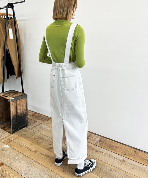 Y's ヨウジヤマモト サスペンダーハイウエストデニムロングスカート リネン切替 STAFF STYLING｜THE SHOP YOHJI YAMAMOTO