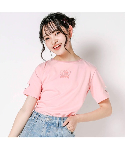 ZIDDY（ジディー） tシャツ ZIDDY/推しカラー袖ハート穴あきTシャツ
