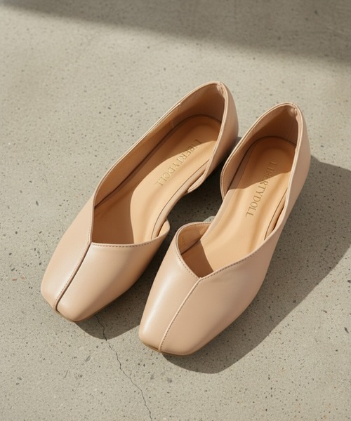 LibertyDoll パンプス ワイドスクエアトゥフラットサイドオープン