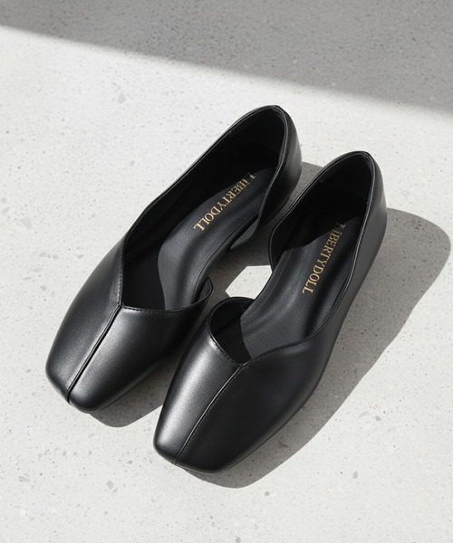 LibertyDoll パンプス ワイドスクエアトゥフラットサイドオープン