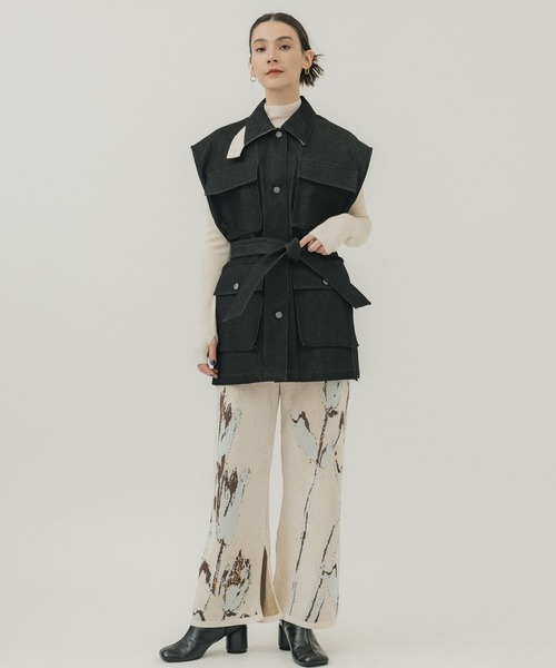新品・未使用】IHNN《STUDIOUS別注》デニムステッチジレ BLACK