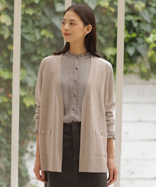 カーディガン 「洗える」KNIT BASIC ロングカーディガン レディース