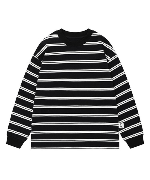 tシャツ double stripe mock neck pullover レディース