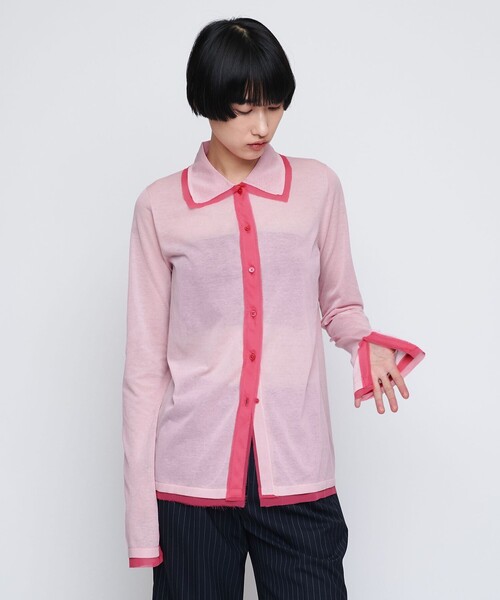 カーディガン 「AEWEN MATOPH」シフォンコンビ ポロ カーディガン レディース
