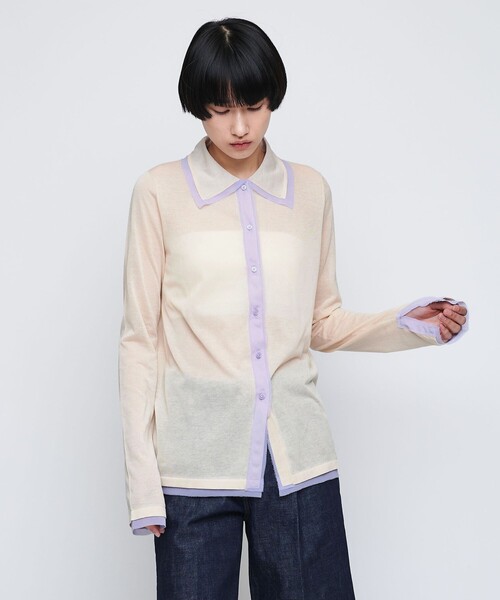AEWEN MATOPH シフォン コンビ ポロ カーディガン UNITED ARROWS｜<AEWEN MATOPH>シフォンコンビ ポロ