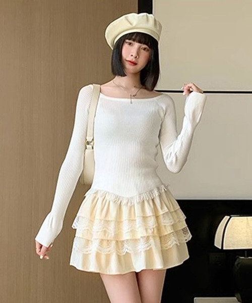 WESTSEA スカート フリル レース付 ティアードスカート ミニ