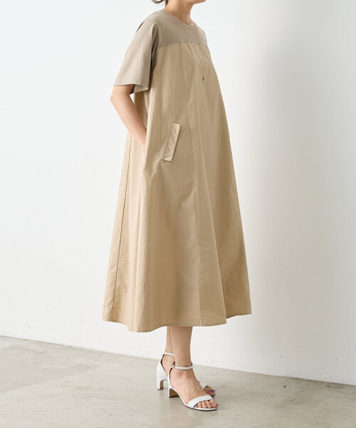 22SS ビアズリー カットコンビフレアワンピース 洗える 半袖 ベージュ　F BEARDSLEY（ビアズリー）の「カットコンビフレアワンピース
