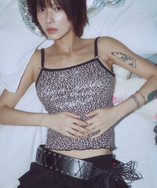 キャミソール A'GEM/9 × .kom 「NIIER NOR/ニーアノア」 ANGEL ROSE LEOPARD SLEEVELESS/エンジェル