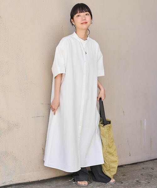 ウエムロムネノリ UNITED ARROWS マオカラー シャツワンピース FREAK'S STORE シャツワンピース マオカラー ショートスリーブ
