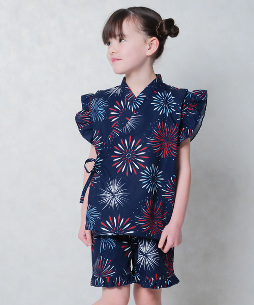 ZIーON（ジーオン） 浴衣 キッズ フリル ガールズ 甚平 ICEFABRIC 綿