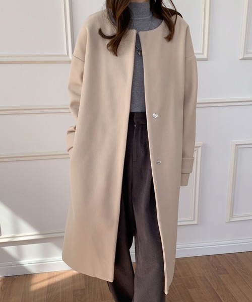 「ECLIN」 ノーカラーコート FREE カーキ レディース_画像7