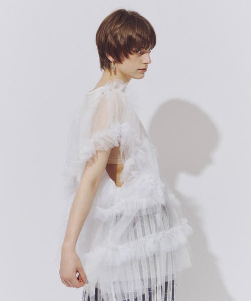 タグ付き】JENNE ボリュームチュールカットソー ホワイト M ZARA