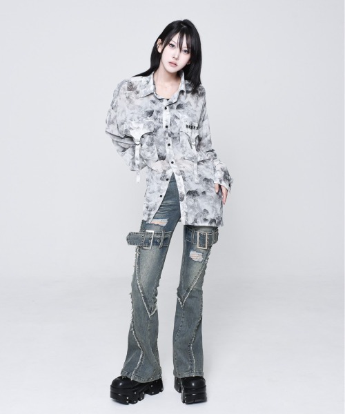 ブラウス シャツ 「REFLEM/レフレム」カーゴポケット付きシアーシャツ レディース メンズ REFLEM ブラウス シャツ 「REFLEM/レフレム」カーゴポケット付き