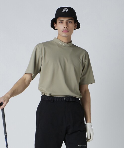 UA Golf メンズワイドハイネックポロシャツ メンズ ロゴ ワイド ハイネック ポロシャツー吸水速乾ー
