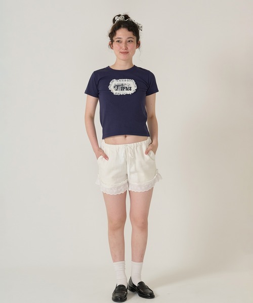 tinajojun レース付きショートパンツ 白 TINA：JOJUN（ティーナジョジュン） パンツ レース付き ショートパンツ