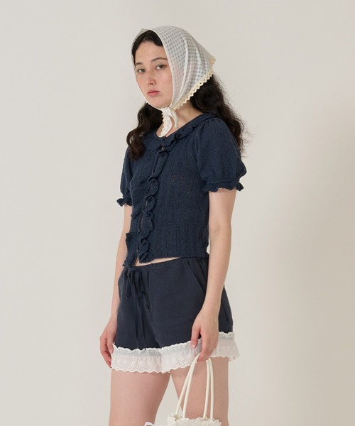 tina:jojun レース付きショートパンツ　M ネイビー TINA：JOJUN パンツ レース付き ショートパンツ レディース