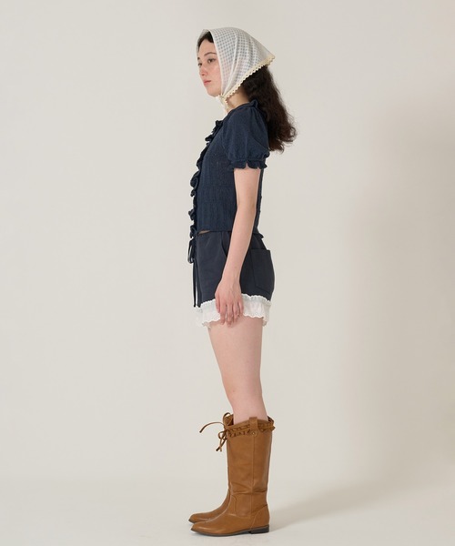 tina:jojun レース付きショートパンツ　M ネイビー TINA：JOJUN パンツ レース付き ショートパンツ レディース