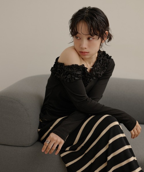 tシャツ frill neck one shoulder tops /フリルネックワンショルダー