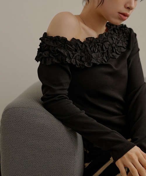 tシャツ frill neck one shoulder tops /フリルネックワンショルダー