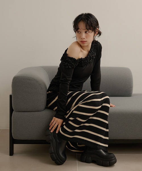 tシャツ frill neck one shoulder tops /フリルネックワンショルダー