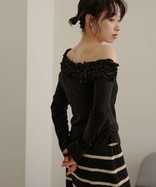 tシャツ frill neck one shoulder tops /フリルネックワンショルダー