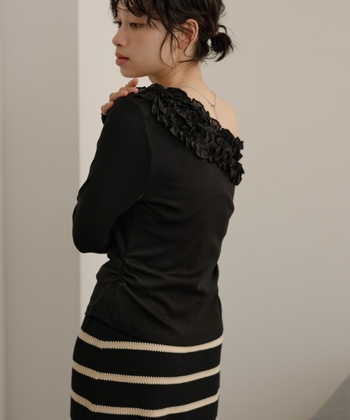 tシャツ frill neck one shoulder tops /フリルネックワンショルダー