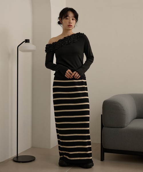 tシャツ frill neck one shoulder tops /フリルネックワンショルダー