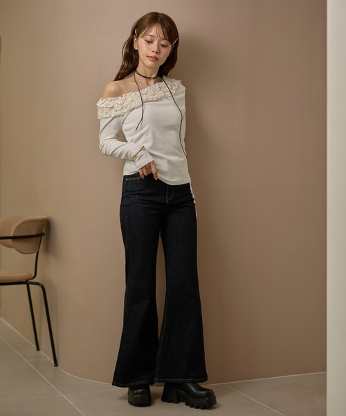 tシャツ frill neck one shoulder tops /フリルネックワンショルダー