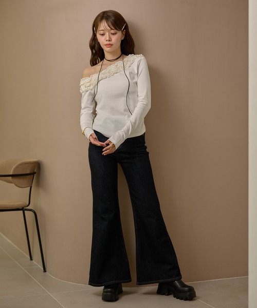 tシャツ frill neck one shoulder tops /フリルネックワンショルダー