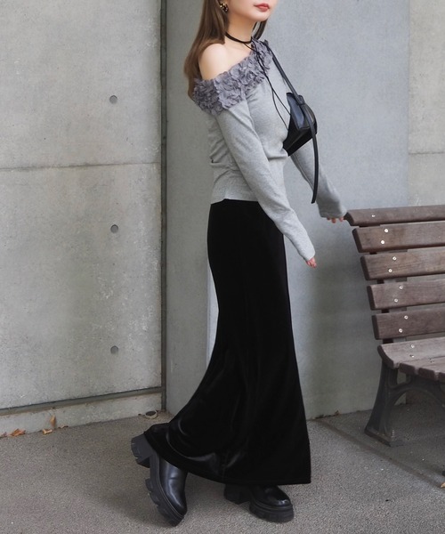 tシャツ frill neck one shoulder tops /フリルネックワンショルダー