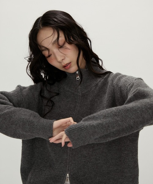 NUJOH パーカー Zip Mock Neck Knit Pullover /ジップモックネック
