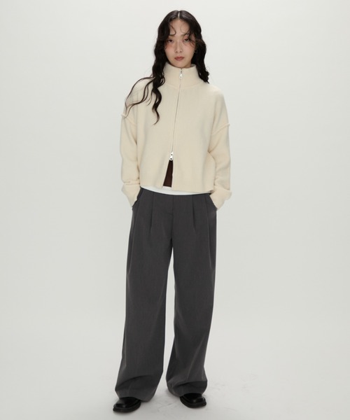 NUJOH パーカー Zip Mock Neck Knit Pullover /ジップモックネック