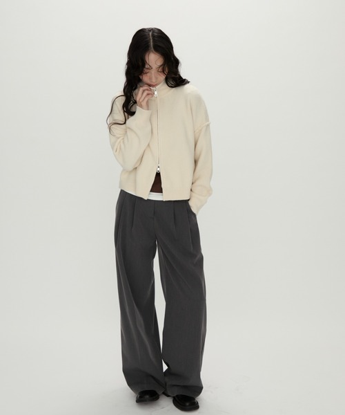 NUJOH パーカー Zip Mock Neck Knit Pullover /ジップモックネック