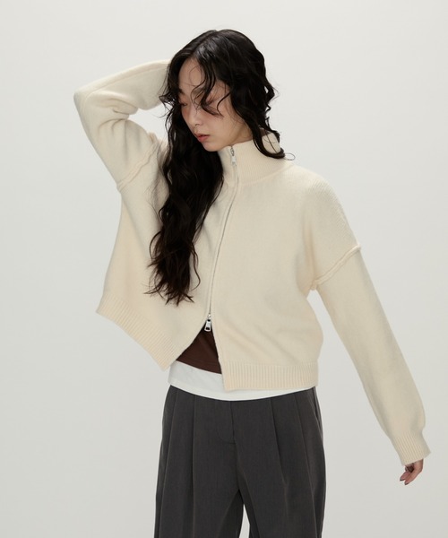 NUJOH パーカー Zip Mock Neck Knit Pullover /ジップモックネック