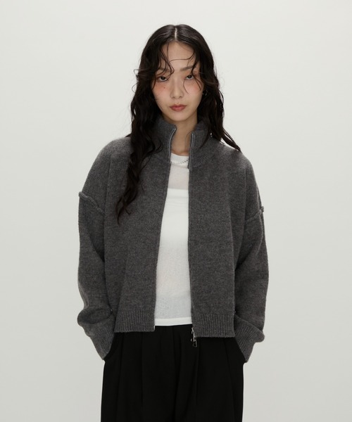 NUJOH パーカー Zip Mock Neck Knit Pullover /ジップモックネック
