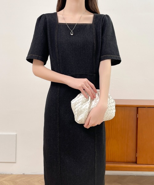 「ABITOKYO」 半袖ワンピース S ネイビー レディース_画像3