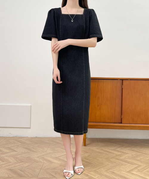 「ABITOKYO」 半袖ワンピース S ネイビー レディース_画像5