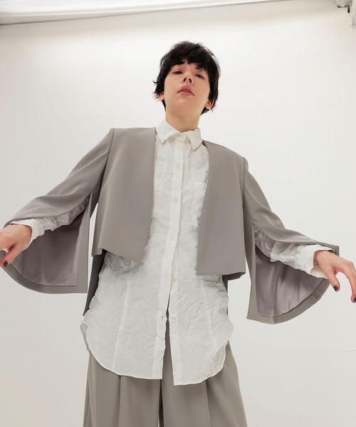 ジャケット ノーカラージャケット slit sleeve cape jacket(スリットスリーブケープジャケット) レディースの画像