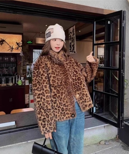 レディース　アウター　個性的　リバーシブル　ヒョウ柄　ファーコート コート アウター レオパードエコファージャケット レディース