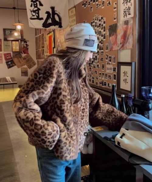 コート アウター レオパードエコファージャケット レディース