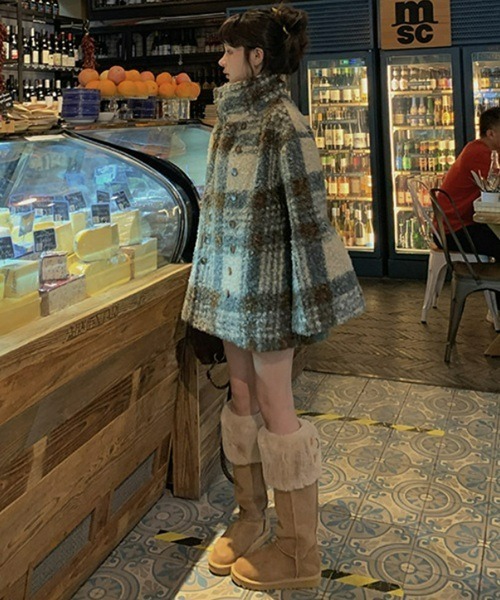 Ritomo De Ricco ピーコート pコート チェックぬくぬくダブルブレスト