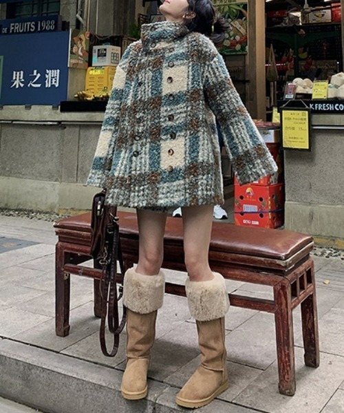 Ritomo De Ricco ピーコート pコート チェックぬくぬくダブルブレスト