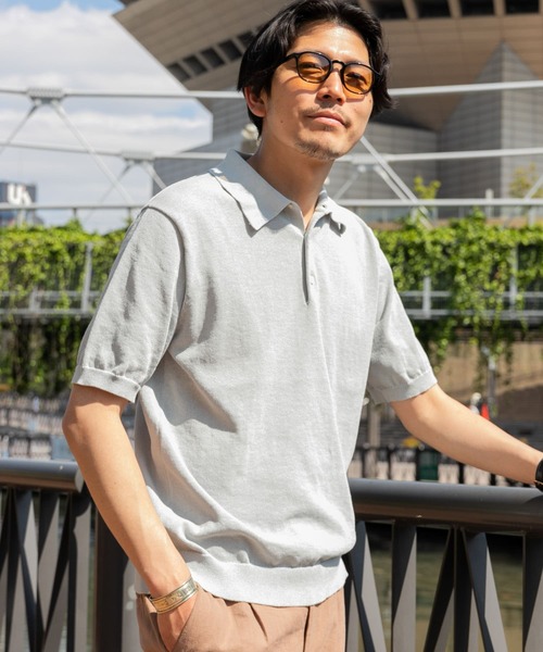 「URBAN RESEARCH ROSSO MEN」 半袖ニット LARGE ライトグレー メンズ_画像9
