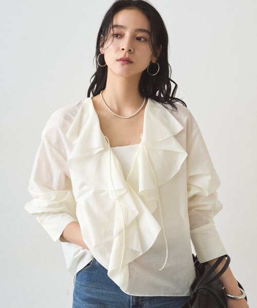 Loungedress ラウンジドレス　配色フレンチブラウス 大人気につき再登場！】カットジョーゼットフレンチブラウス