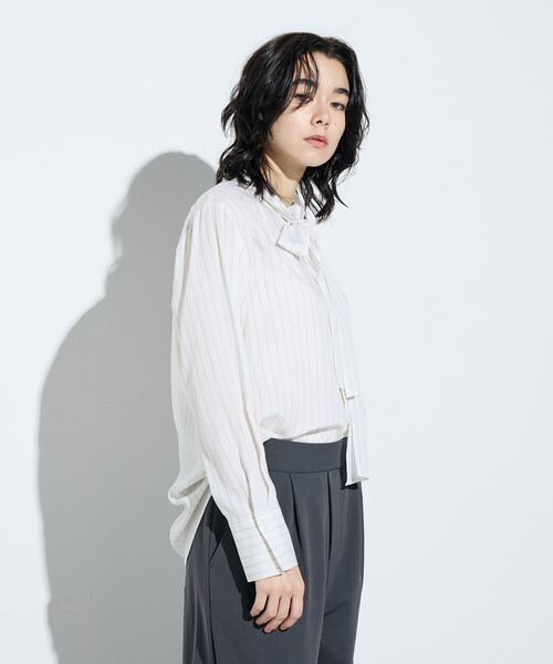 COMME CA（コムサ） ブラウス シャツ リヨセルストライプ ボウタイ 
