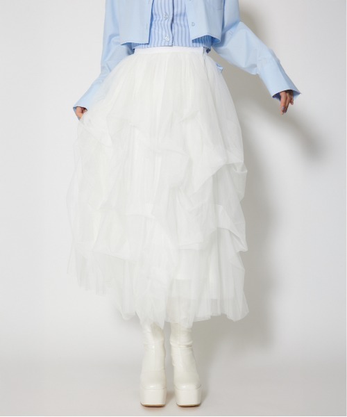 rienda（リエンダ） スカート ランダムタックチュールスカート(1) 春服